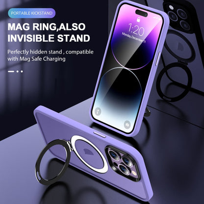 For iPhone 14 Pro MagSafe Holder Skin-feel PC Hybrid TPU Phone Case(Purple) - iPhone 14 Pro Cases by buy2fix | Online Shopping UK | buy2fix