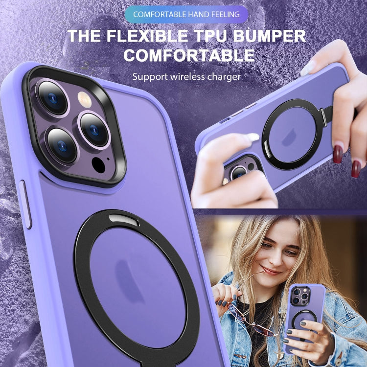 For iPhone 14 Pro MagSafe Holder Skin-feel PC Hybrid TPU Phone Case(Purple) - iPhone 14 Pro Cases by buy2fix | Online Shopping UK | buy2fix