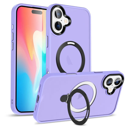 For iPhone 16 Skin-feel MagSafe Holder PC Hybrid TPU Phone Case(Purple) - iPhone 16 Cases by buy2fix | Online Shopping UK | buy2fix