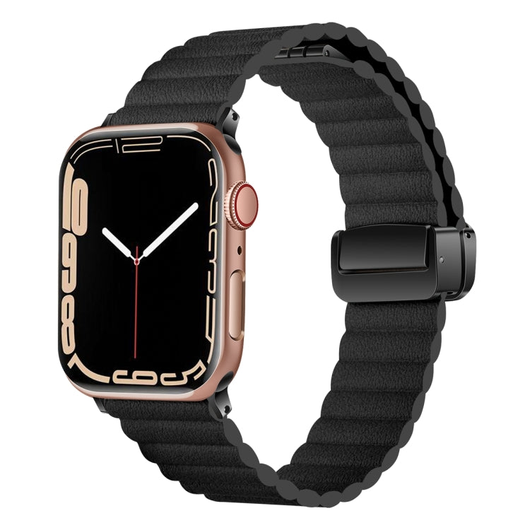 For Apple Watch Ultra 49mm Water Ripple Magnetic Folding Buckle Watch Band, Style: Bold Version(Black) - Watch Bands by buy2fix | Online Shopping UK | buy2fix