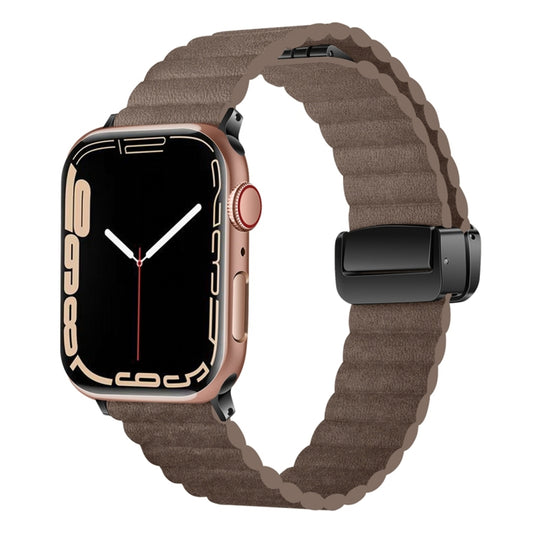 For Apple Watch Series 8 45mm Water Ripple Magnetic Folding Buckle Watch Band, Style: Bold Version(Light Brown) - Watch Bands by buy2fix | Online Shopping UK | buy2fix