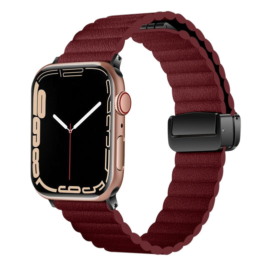 For Apple Watch SE 2022 40mm Water Ripple Magnetic Folding Buckle Watch Band, Style: Bold Version(Wine Red) - Watch Bands by buy2fix | Online Shopping UK | buy2fix