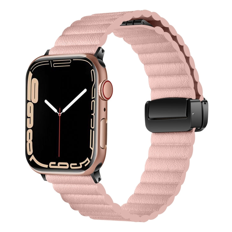 For Apple Watch Series 7 45mm Water Ripple Magnetic Folding Buckle Watch Band, Style: Bold Version(Pink) - Watch Bands by buy2fix | Online Shopping UK | buy2fix