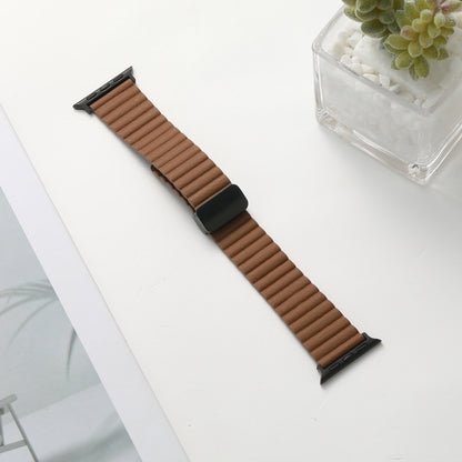 For Apple Watch Series 5 44mm Water Ripple Magnetic Folding Buckle Watch Band, Style: Bold Version(Brown) - Watch Bands by buy2fix | Online Shopping UK | buy2fix