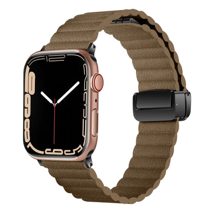 For Apple Watch Series 3 38mm Water Ripple Magnetic Folding Buckle Watch Band, Style: Bold Version(Brown) - Watch Bands by buy2fix | Online Shopping UK | buy2fix