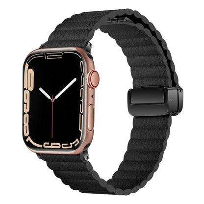 For Apple Watch Series 3 42mm Water Ripple Magnetic Folding Buckle Watch Band, Style: Bold Version(Black) - Watch Bands by buy2fix | Online Shopping UK | buy2fix