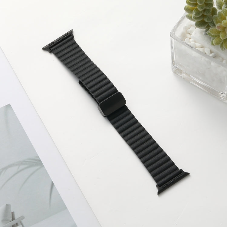 For Apple Watch Series 3 42mm Water Ripple Magnetic Folding Buckle Watch Band, Style: Bold Version(Black) - Watch Bands by buy2fix | Online Shopping UK | buy2fix