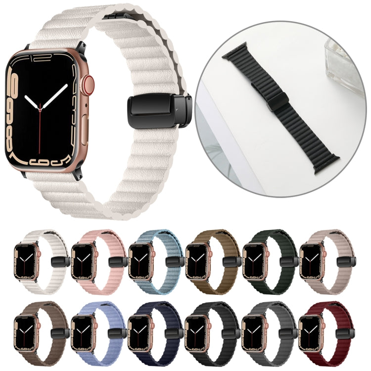 For Apple Watch SE 2022 44mm Water Ripple Magnetic Folding Buckle Watch Band, Style: Bold Version(Light Brown) - Watch Bands by buy2fix | Online Shopping UK | buy2fix