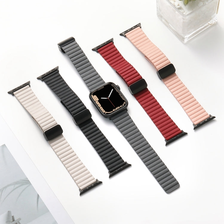 For Apple Watch Series 2 42mm Water Ripple Magnetic Folding Buckle Watch Band, Style: Bold Version(Wine Red) - Watch Bands by buy2fix | Online Shopping UK | buy2fix