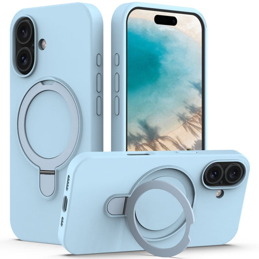 For iPhone 16 Plus Liquid Silicone MagSafe Magnetic Phone Case with Ring Holder(Sky Blue) - iPhone 16 Plus Cases by buy2fix | Online Shopping UK | buy2fix