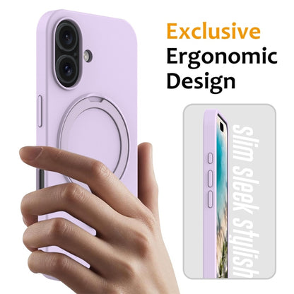 For iPhone 16 Plus Liquid Silicone MagSafe Magnetic Phone Case with Ring Holder(Lilac Purple) - iPhone 16 Plus Cases by buy2fix | Online Shopping UK | buy2fix