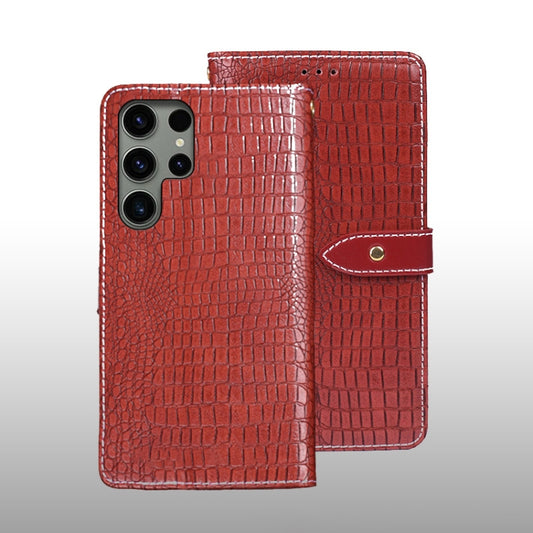 For Samsung Galaxy S24 Ultra 5G idewei Crocodile Texture Leather Phone Case(Red) - Galaxy S24 Ultra 5G Cases by idewei | Online Shopping UK | buy2fix