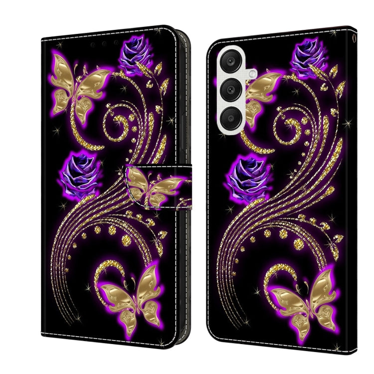 For Samsung Galaxy A25 5G Crystal 3D Shockproof Protective Leather Phone Case(Purple Flower Butterfly) - Galaxy Phone Cases by buy2fix | Online Shopping UK | buy2fix