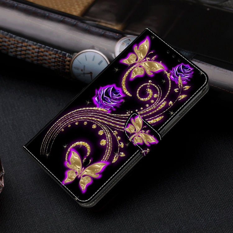 For Samsung Galaxy A25 5G Crystal 3D Shockproof Protective Leather Phone Case(Purple Flower Butterfly) - Galaxy Phone Cases by buy2fix | Online Shopping UK | buy2fix