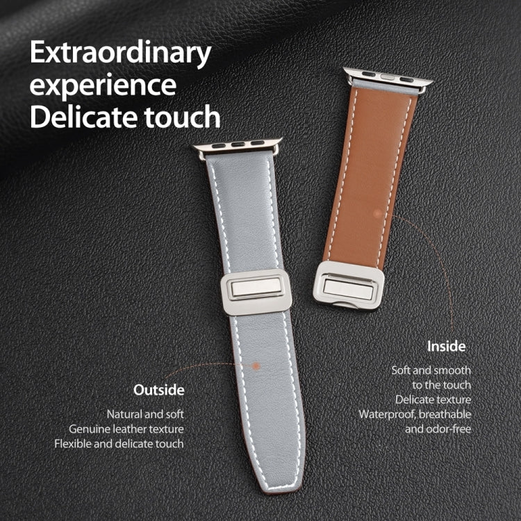 For Apple Watch SE 2023 40mm DUX DUCIS YA Series Magnetic Buckle Genuine Leather Watch Band(Grey) - Watch Bands by DUX DUCIS | Online Shopping UK | buy2fix