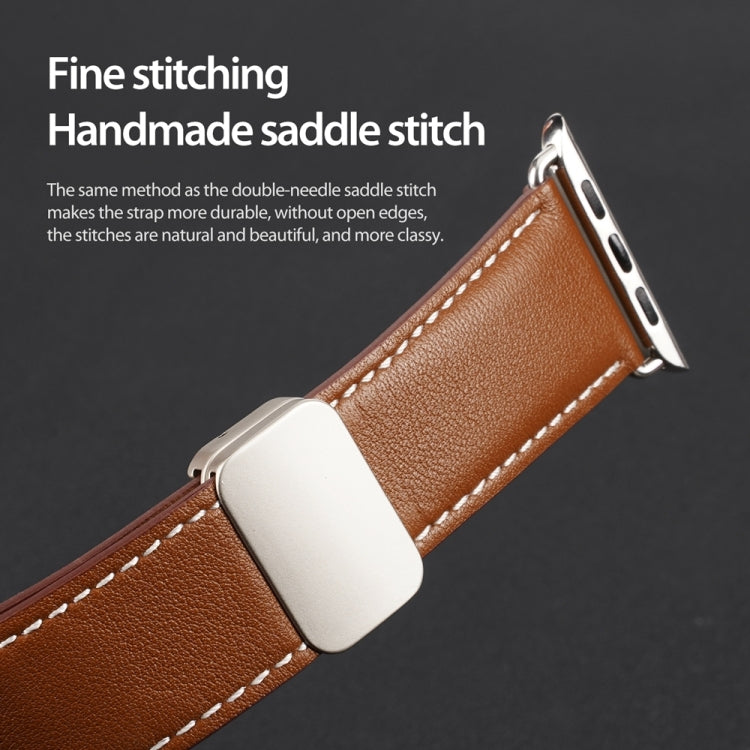 For Apple Watch Series 9 45mm DUX DUCIS YA Series Magnetic Buckle Genuine Leather Watch Band(Brown) - Watch Bands by DUX DUCIS | Online Shopping UK | buy2fix