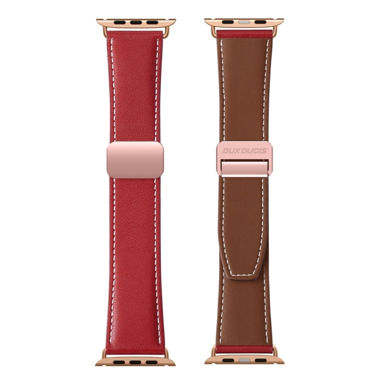 For Apple Watch Ultra 49mm DUX DUCIS YA Series Magnetic Buckle Genuine Leather Watch Band(Red) - Watch Bands by DUX DUCIS | Online Shopping UK | buy2fix