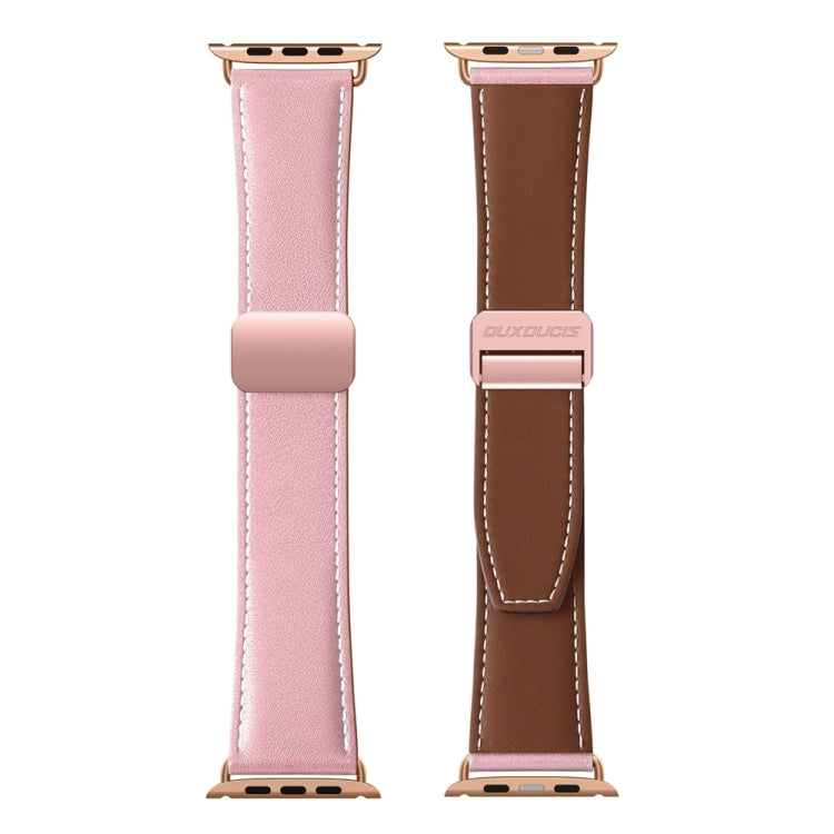 For Apple Watch Series 8 41mm DUX DUCIS YA Series Magnetic Buckle Genuine Leather Watch Band(Pink) - Watch Bands by DUX DUCIS | Online Shopping UK | buy2fix