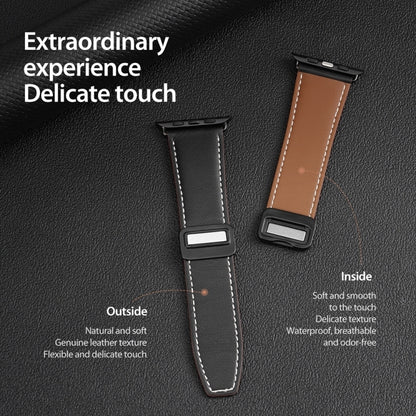 For Apple Watch Series 8 45mm DUX DUCIS YA Series Magnetic Buckle Genuine Leather Watch Band(Black) - Watch Bands by DUX DUCIS | Online Shopping UK | buy2fix