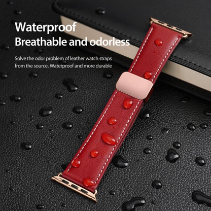 For Apple Watch Series 7 45mm DUX DUCIS YA Series Magnetic Buckle Genuine Leather Watch Band(Red) - Watch Bands by DUX DUCIS | Online Shopping UK | buy2fix