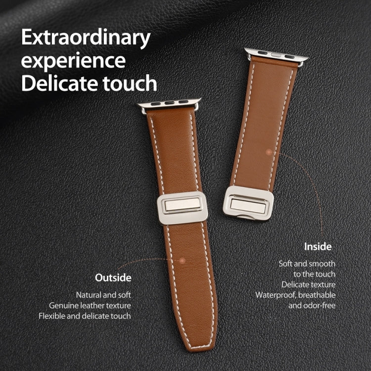 For Apple Watch Series 6 44mm DUX DUCIS YA Series Magnetic Buckle Genuine Leather Watch Band(Brown) - Watch Bands by DUX DUCIS | Online Shopping UK | buy2fix