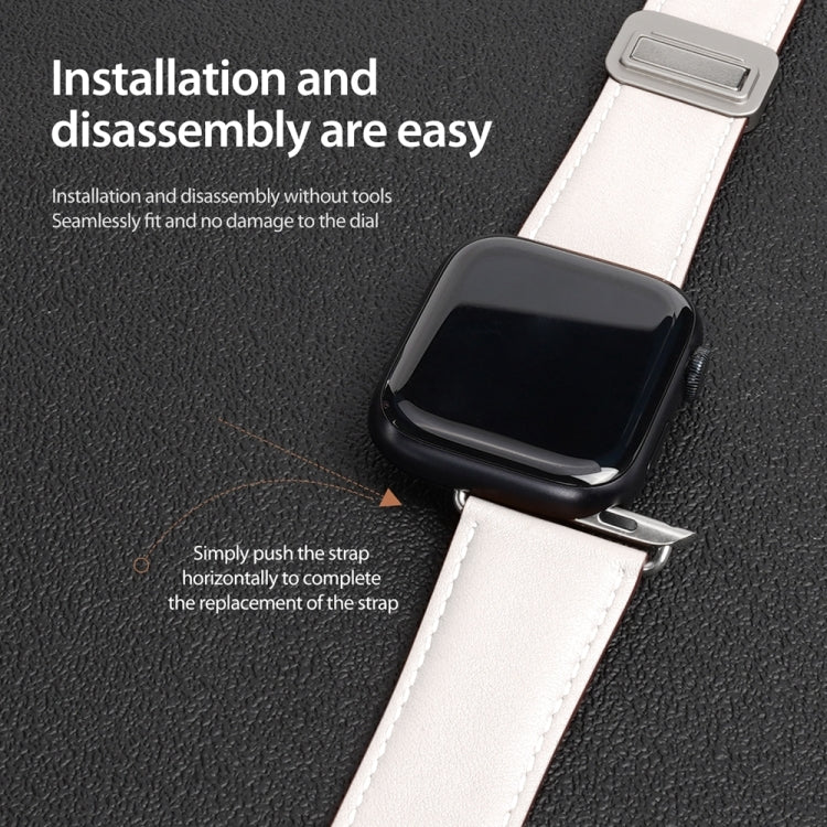 For Apple Watch Series 4 44mm DUX DUCIS YA Series Magnetic Buckle Genuine Leather Watch Band(White) - Watch Bands by DUX DUCIS | Online Shopping UK | buy2fix