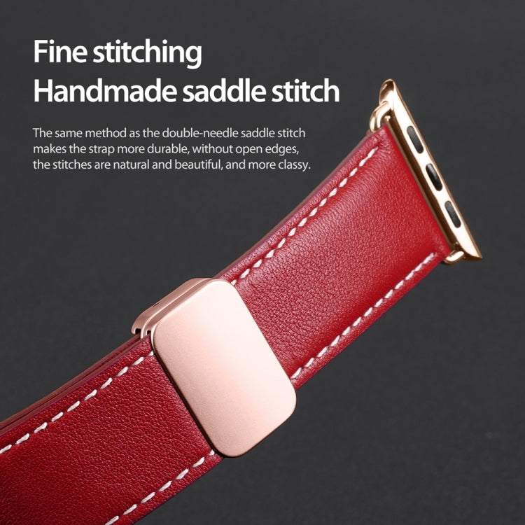 For Apple Watch Series 3 42mm DUX DUCIS YA Series Magnetic Buckle Genuine Leather Watch Band(Red) - Watch Bands by DUX DUCIS | Online Shopping UK | buy2fix