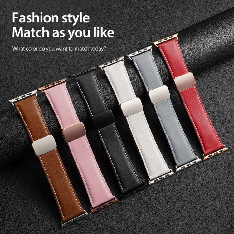 For Apple Watch Series 2 42mm DUX DUCIS YA Series Magnetic Buckle Genuine Leather Watch Band(Pink) - Watch Bands by DUX DUCIS | Online Shopping UK | buy2fix