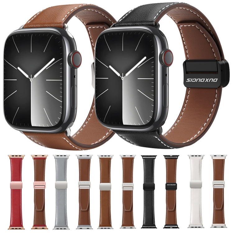 For Apple Watch SE 2023 44mm DUX DUCIS YA Series Magnetic Buckle Genuine Leather Watch Band(Brown) - Watch Bands by DUX DUCIS | Online Shopping UK | buy2fix