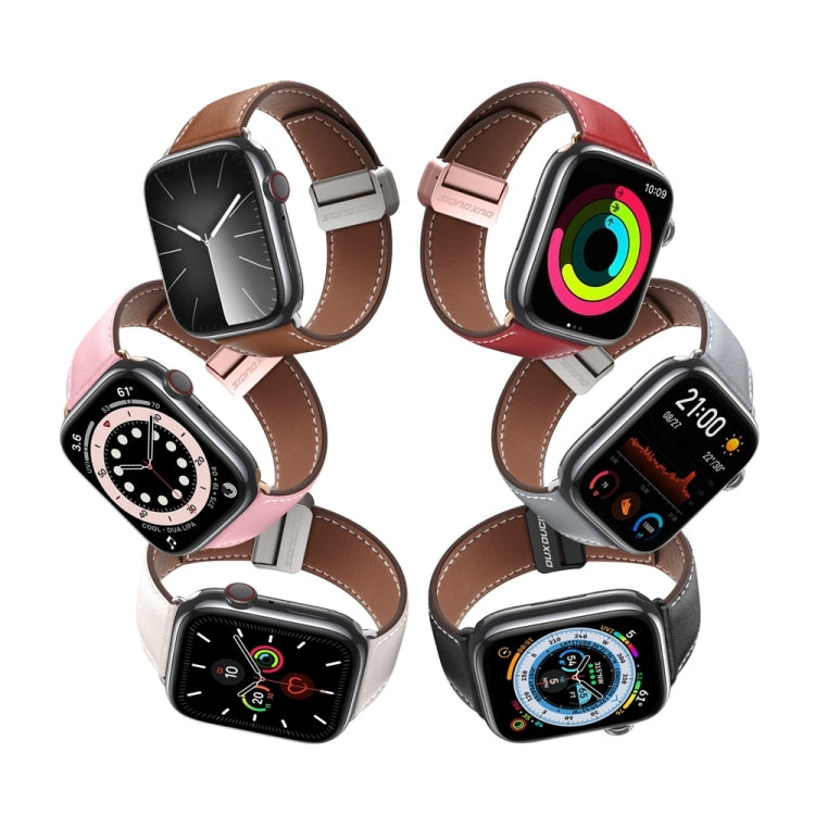 For Apple Watch Series 8 45mm DUX DUCIS YA Series Magnetic Buckle Genuine Leather Watch Band(Pink) - Watch Bands by DUX DUCIS | Online Shopping UK | buy2fix