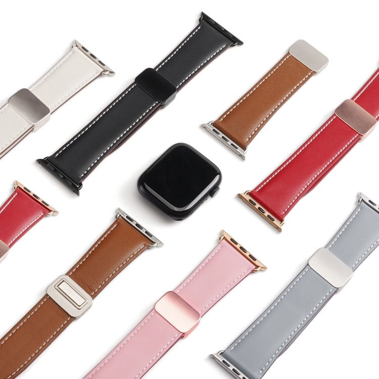 For Apple Watch Series 7 41mm DUX DUCIS YA Series Magnetic Buckle Genuine Leather Watch Band(Black) - Watch Bands by DUX DUCIS | Online Shopping UK | buy2fix