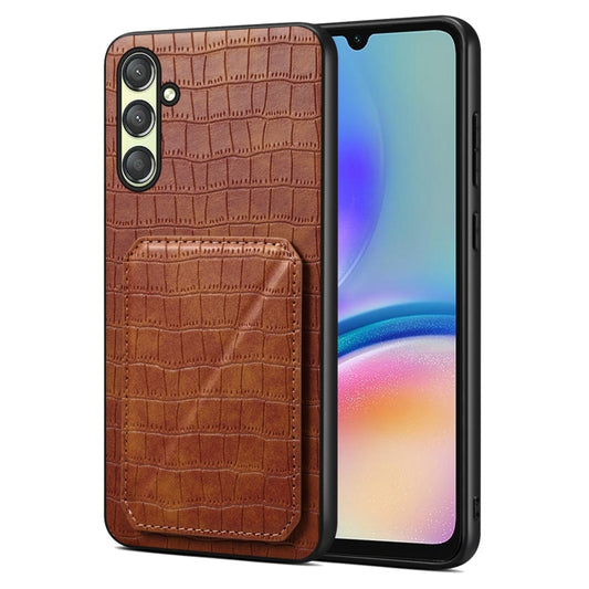 For Samsung Galaxy A05s Denior Imitation Crocodile Leather Back Phone Case with Holder(Brown) - Galaxy Phone Cases by Denior | Online Shopping UK | buy2fix