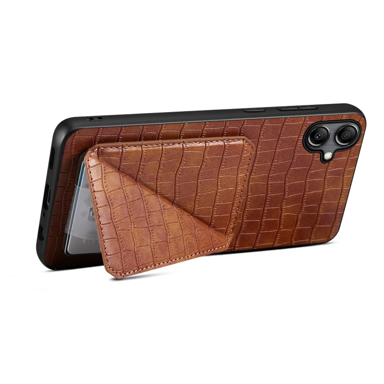 For Samsung Galaxy A24 4G Denior Imitation Crocodile Leather Back Phone Case with Holder(Brown) - Galaxy Phone Cases by Denior | Online Shopping UK | buy2fix