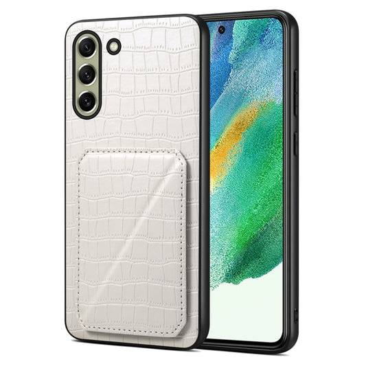 For Samsung Galaxy S21 FE 5G Denior Imitation Crocodile Leather Back Phone Case with Holder(White) - Galaxy Phone Cases by Denior | Online Shopping UK | buy2fix