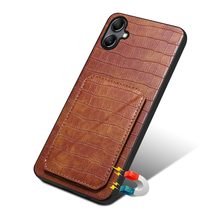 For Samsung Galaxy S24 Ultra 5G Denior Imitation Crocodile Leather Back Phone Case with Holder(Brown) - Galaxy S24 Ultra 5G Cases by Denior | Online Shopping UK | buy2fix