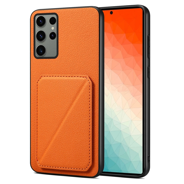 For Samsung Galaxy S24 Ultra 5G Denior Imitation Calf Leather Back Phone Case with Holder(Orange) - Galaxy S24 Ultra 5G Cases by Denior | Online Shopping UK | buy2fix