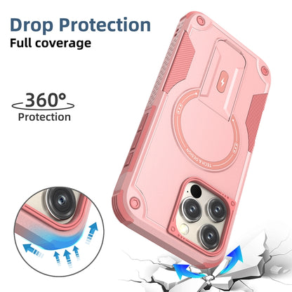 For iPhone 16 Pro Max Armor Magsafe Holder PC Hybrid TPU Phone Case(Pink) - iPhone 16 Pro Max Cases by buy2fix | Online Shopping UK | buy2fix