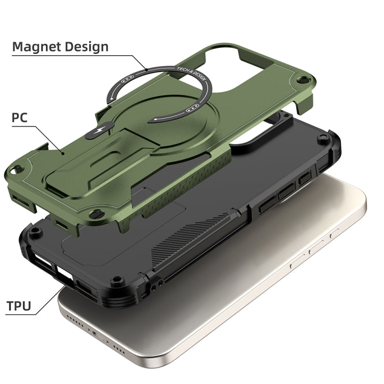 For iPhone 16 Pro Max Armor Magsafe Holder PC Hybrid TPU Phone Case(Army Green) - iPhone 16 Pro Max Cases by buy2fix | Online Shopping UK | buy2fix