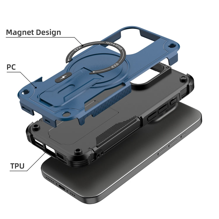 For iPhone 16 Pro Armor Magsafe Holder PC Hybrid TPU Phone Case(Dark Blue) - iPhone 16 Pro Cases by buy2fix | Online Shopping UK | buy2fix