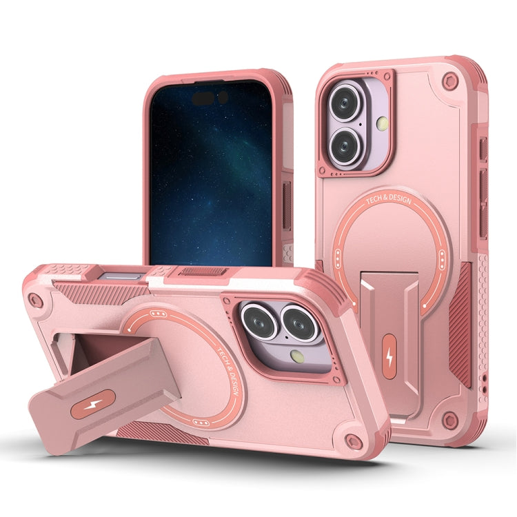 For iPhone 16 Armor Magsafe Holder PC Hybrid TPU Phone Case(Pink) - iPhone 16 Cases by buy2fix | Online Shopping UK | buy2fix