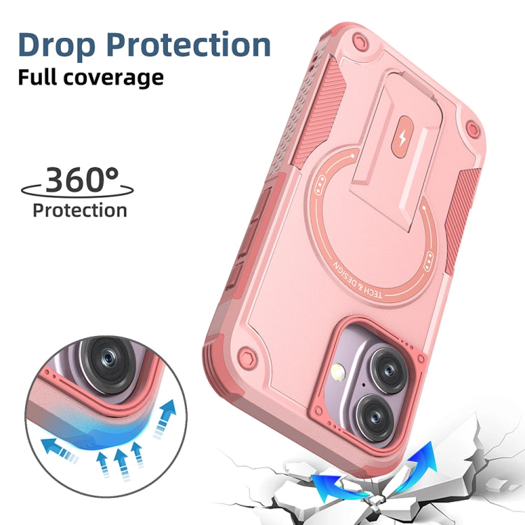 For iPhone 16 Armor Magsafe Holder PC Hybrid TPU Phone Case(Pink) - iPhone 16 Cases by buy2fix | Online Shopping UK | buy2fix