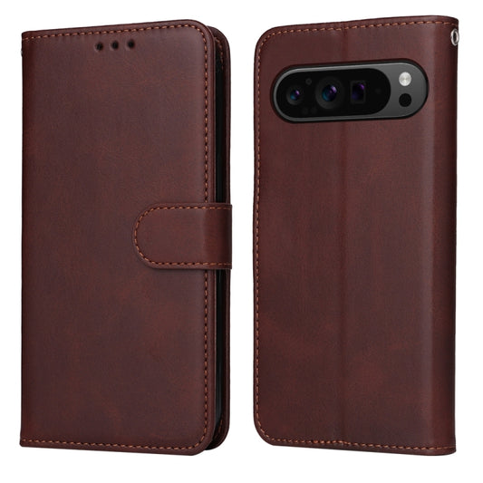 For Google Pixel 9 Pro Classic Calf Texture Flip Leather Phone Case(Brown) - Google Cases by buy2fix | Online Shopping UK | buy2fix