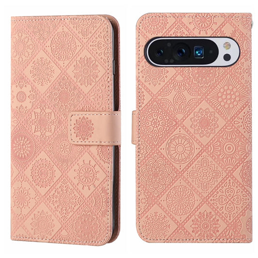 For Google Pixel 9 / 9 Pro Ethnic Style Embossed Pattern Leather Phone Case(Pink) - Google Cases by buy2fix | Online Shopping UK | buy2fix