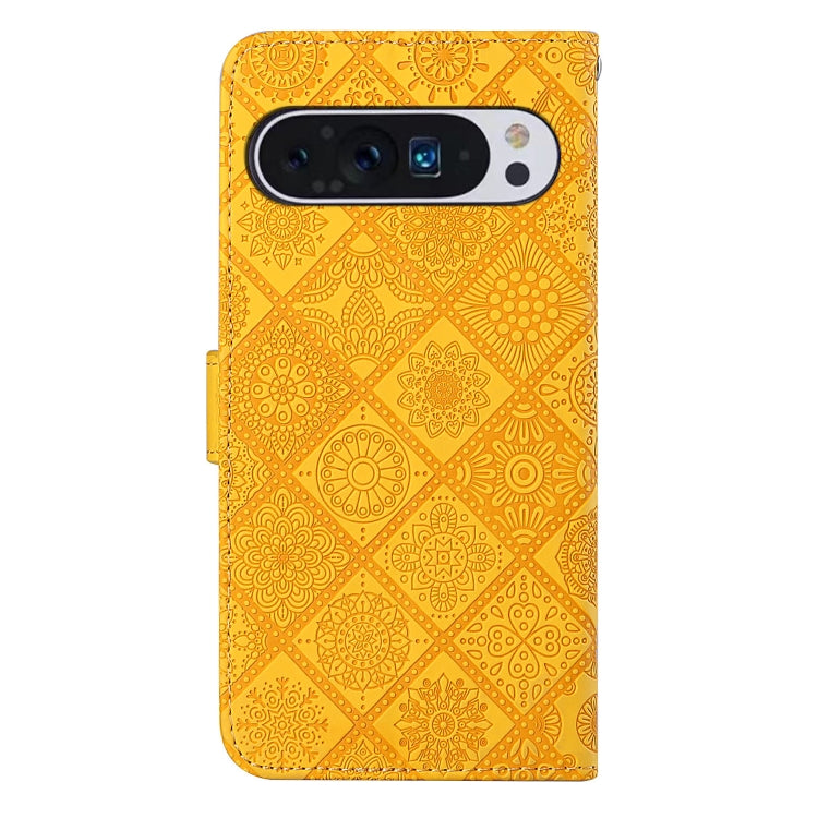 For Google Pixel 9 / 9 Pro Ethnic Style Embossed Pattern Leather Phone Case(Yellow) - Google Cases by buy2fix | Online Shopping UK | buy2fix