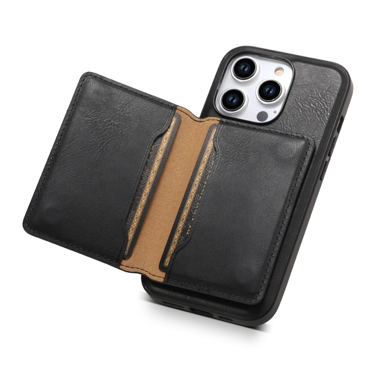 For iPhone 14 Pro Max Denior Cowhide Texture Leather MagSafe Detachable Wallet Phone Case(Black) - iPhone 14 Pro Max Cases by Denior | Online Shopping UK | buy2fix