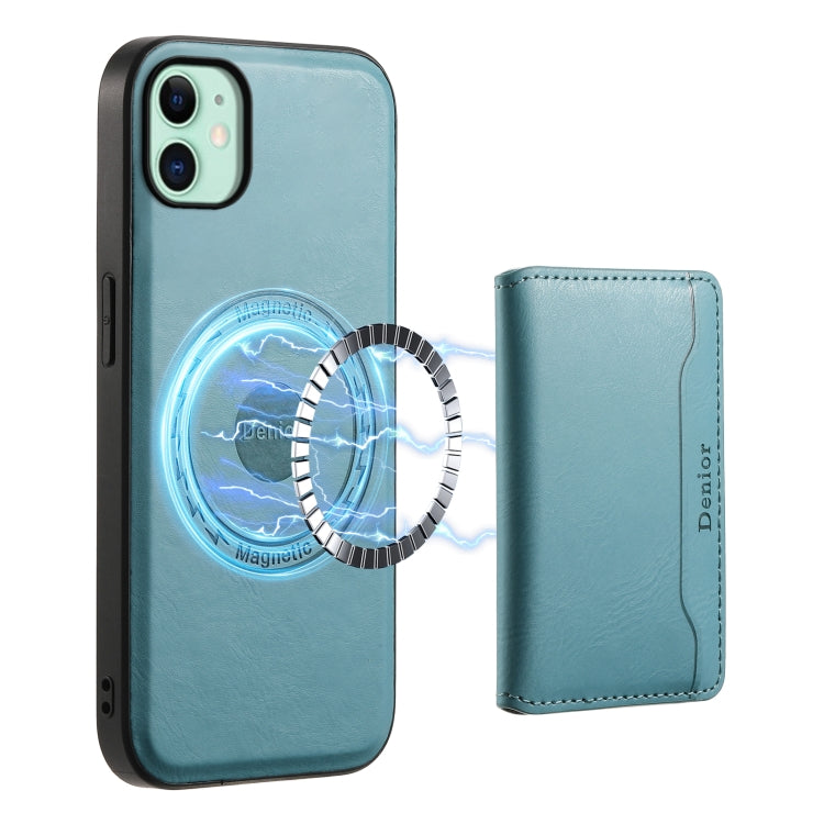 For iPhone 11 Denior Cowhide Texture Leather MagSafe Detachable Wallet Phone Case(Blue) - iPhone 11 Cases by Denior | Online Shopping UK | buy2fix