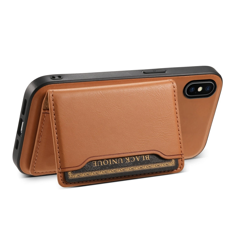 For iPhone X / XS Denior Cowhide Texture Leather MagSafe Detachable Wallet Phone Case(Khaki) - More iPhone Cases by Denior | Online Shopping UK | buy2fix