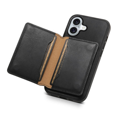 For iPhone 16 Denior Cowhide Texture Leather MagSafe Detachable Wallet Phone Case(Black) - iPhone 16 Cases by Denior | Online Shopping UK | buy2fix