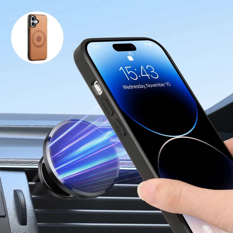For iPhone 16 Plus Denior Cowhide Texture Leather MagSafe Detachable Wallet Phone Case(Khaki) - iPhone 16 Plus Cases by Denior | Online Shopping UK | buy2fix