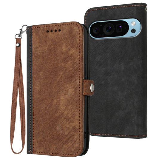 For Google Pixel 9 Side Buckle Double Fold Hand Strap Leather Phone Case(Brown) - Google Cases by buy2fix | Online Shopping UK | buy2fix